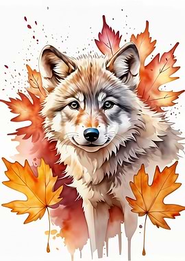 Wolf with Autumn Leaves