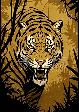 Fierce Tiger in Golden Jungle