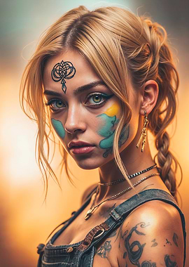 Woman with Face Paint and Tattoos