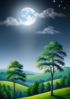Moonlit Forest Landscape