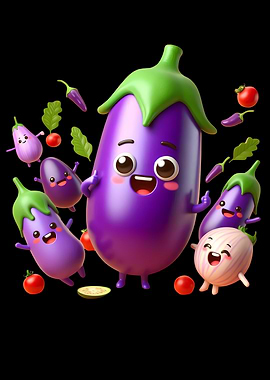 Cute Eggplant Friends