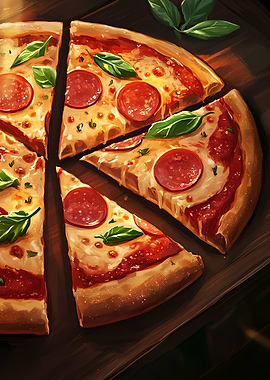 Pepperoni Pizza with Basil Wallpaper