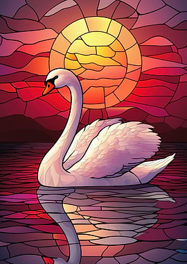 Swan Sunset Stained Glass