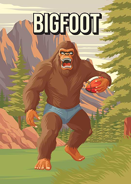 Bigfoot Cryptid Playing Football