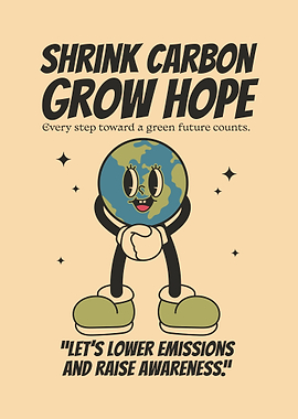 Earth Cartoon - Shrink Carbon Grow Hope