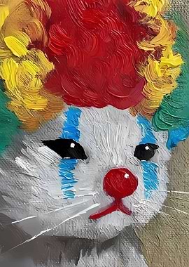 Sad Clown Cat Painting