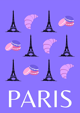 Paris Eiffel Tower Retro Modern Purple Art Decor