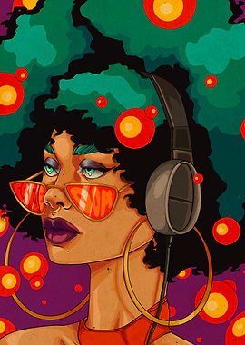 Woman with Headphones and Sunglasses