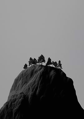 Silhouetted Trees on a Cliff