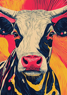 Cow Portrait in Bold Colors