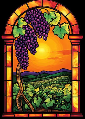 Vineyard Sunset Stained Glass