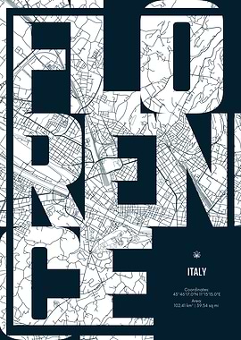Florence City Map Typography