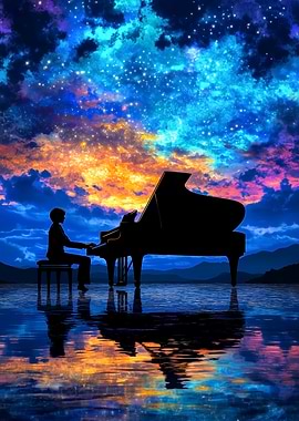 Piano Under Starry Sky