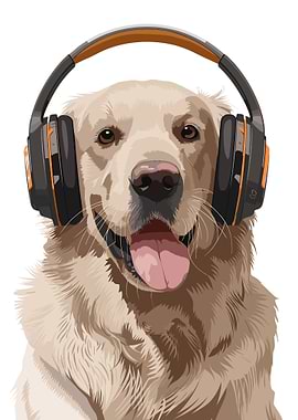 Golden Retriever with Headphones