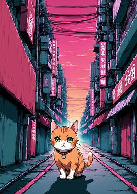Cat in Neon Alley