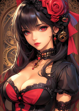 Anime Girl with Red Rose