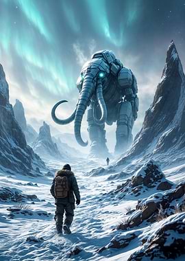 Giant Mammoth in Snowy Landscape
