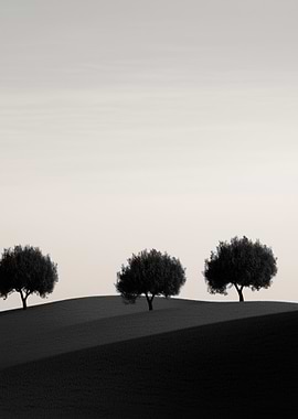 Silhouettes of Trees on a Hill