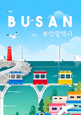 Busan South Korea travel poster