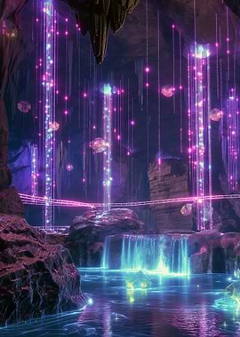 Neon Cave Waterfall