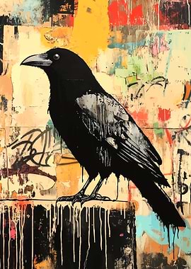 Black Raven on Abstract Background