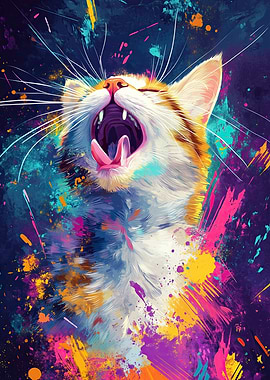 Cat in a Colorful Explosion
