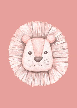 Pink Watercolor Lion
