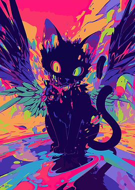 Cute Eerie Black Cat Angel Weirdcore