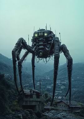 Mechanical Spider in Village