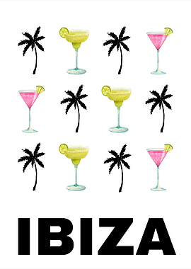 Ibiza Cocktails & Palms Boho Travel Art Decor