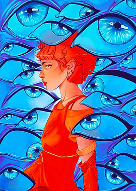 Woman Surrounded by Eyes