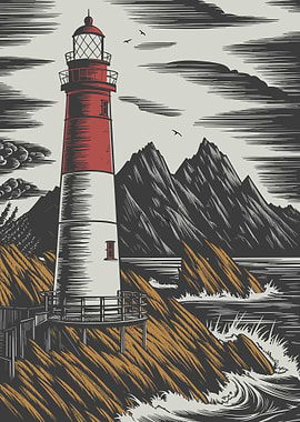 Lighthouse on Rocky Coast