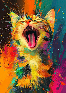 Yawning Cat in Splatter Art