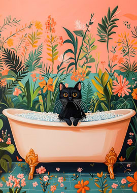 Black Cat in a Tub