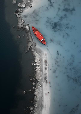 Red Boat on a Sandy Shore