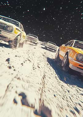 Retro Cars in Snowstorm