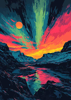 Alaskan Aurora Sunset Minimalist Art