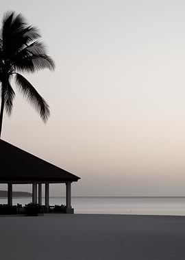 Silhouette of Palm Tree and Gazebo