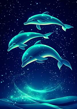 Dolphins in Starry Night