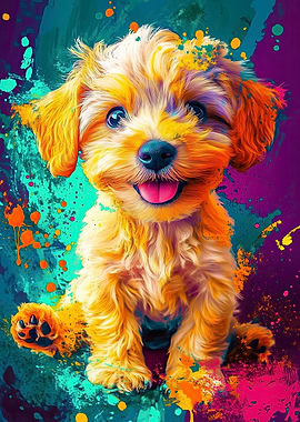 Puppy in Colorful Splashes