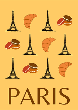 Paris Eiffel Tower Retro Modern Boho Art Decor Yellow Mustard