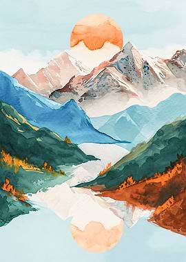 Watercolor Mountain Landscape