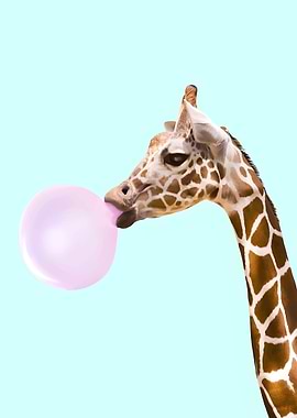Giraffe Blowing Bubble Gum