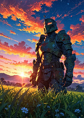 Armored Figure at Sunset
