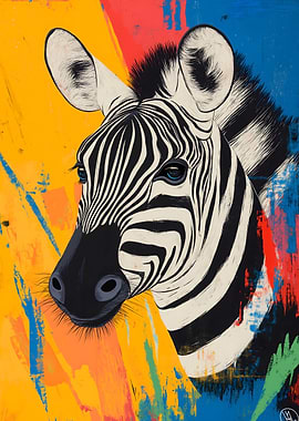 Zebra Portrait with Colorful Background