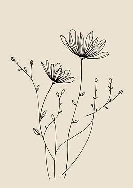 Minimalist Wildflower Line Art Elegant Botanical Wall Print