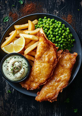 Fish and Chips with Peas