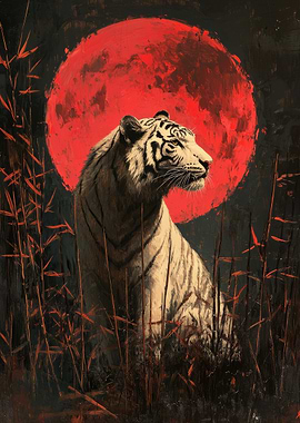 White Tiger Under Blood Moon