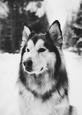 Snowborn Sentinel – Alaskan Malamute in Black & White
