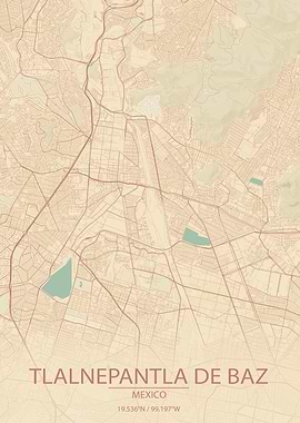 Tlalnepantla de Baz Mexico Vintage Style City Map